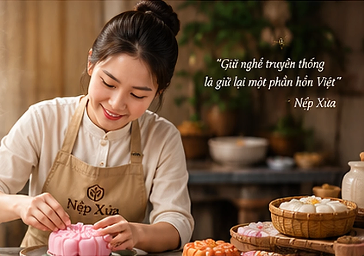 Học viên Nếp Xưa thực hành làm bánh lễ